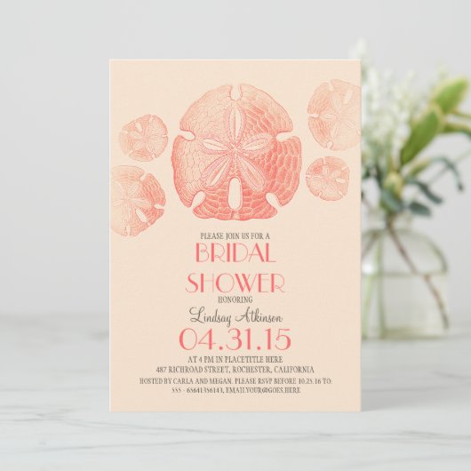 エレガントなヴィンテージの砂ドルのビーチのブライダルシャワー 招待状 (スタンド正面)