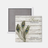 エレガントなヴィンテージの納屋の木の孔雀の結婚式の日程を保存 マグネット (正面/裏面)