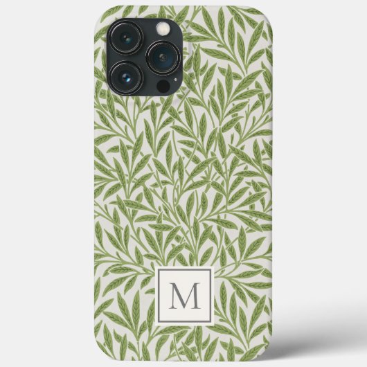 エレガントなヴィンテージの緑の柳の葉のモノグラム Case-Mate iPhoneケース (裏面)