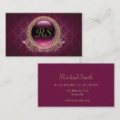 エレガントなヴィンテージの花のモノグラムの金ゴールドおよび紫色 名刺 (正面/裏面)