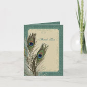 エレガントなヴィンテージの花の孔雀の結婚式は感謝していしています サンキューカード (正面)