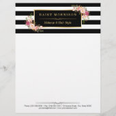 エレガントなヴィンテージの花の金ゴールドの白黒のストライプ レターヘッド (正面)