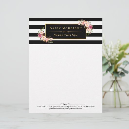 エレガントなヴィンテージの花の金ゴールドの白黒のストライプ レターヘッド (スタンド正面)