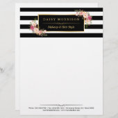 エレガントなヴィンテージの花の金ゴールドの白黒のストライプ レターヘッド (正面/裏面)