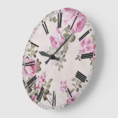 エレガントなヴィンテージの花柄のばら色の時計 ラージ壁時計 (傾斜)