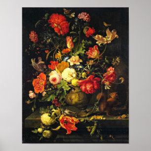 エレガントなヴィンテージの花柄の静物画; アブラハムのミニョン ポスター
