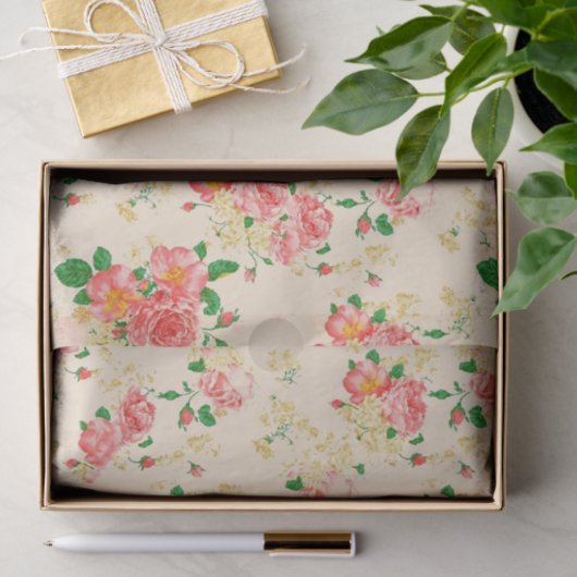 エレガントなヴィンテージの花柄は上がりました 薄葉紙 (ギフト)