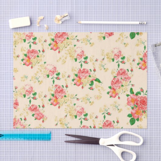 エレガントなヴィンテージの花柄は上がりました 薄葉紙 (クラフト)