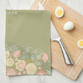 エレガントなヴィンテージの花柄ライトグリーン キッチンタオル (四つ折り)