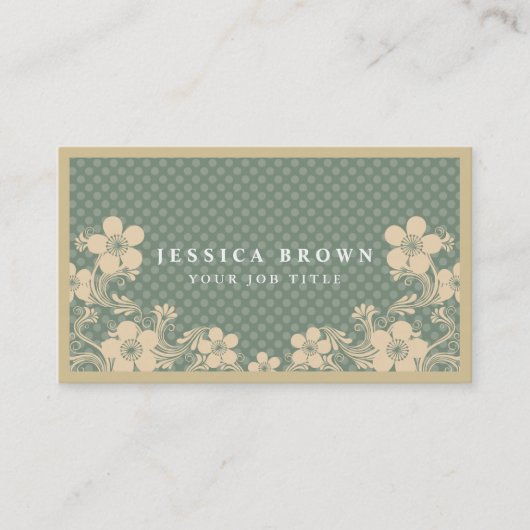 エレガントなヴィンテージの花柄及び水玉模様の名刺 名刺 (正面)