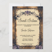 エレガントなヴィンテージの花柄 スイート16 誕生日招待状 招待状 (正面)