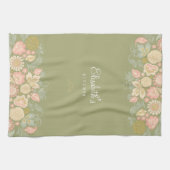 エレガントなヴィンテージの花柄 ライトグリーン キッチンタオル (横)