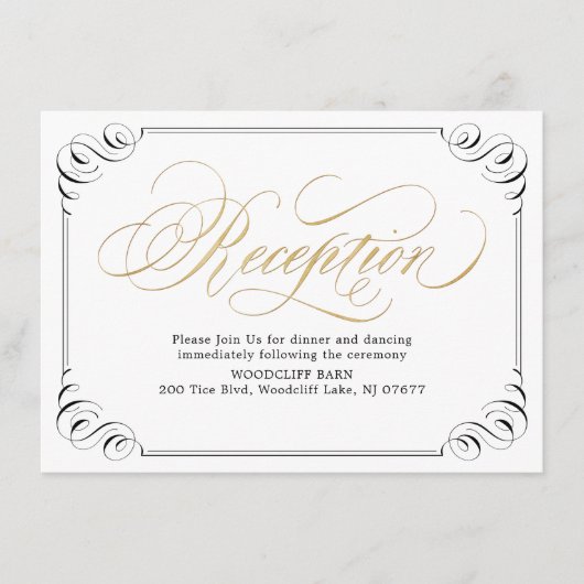 エレガントなヴィンテージの花飾りカリグラフィー受付 エンクロージャーカード (正面)