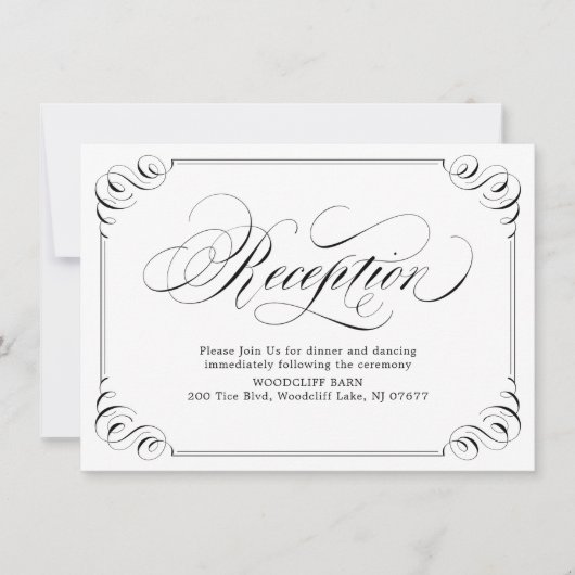 エレガントなヴィンテージの花飾りカリグラフィー受付 招待状 (正面)