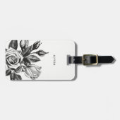 エレガントなヴィンテージの茶バラ白黒| ラゲッジタグ (正面横)