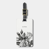 エレガントなヴィンテージの茶バラ白黒| ラゲッジタグ (正面縦)