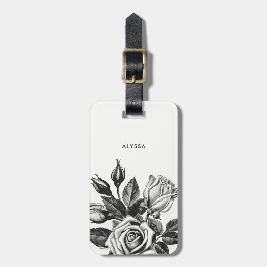 エレガントなヴィンテージの茶バラ白黒| ラゲッジタグ (正面縦)