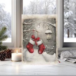 エレガントなヴィンテージの赤いクリスマスソックス カード