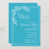 エレガントなヴィンテージの青い卒業のパーティの招待状 招待状 (正面/裏面)