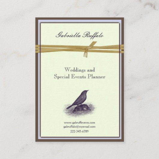 エレガントなヴィンテージの鳥のブラウンのダマスク織および紫色 名刺 (正面)