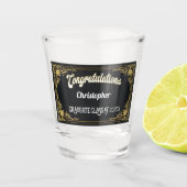 エレガントなヴィンテージの黒の金ゴールドの卒業のモノグラム ショットグラス (正面)