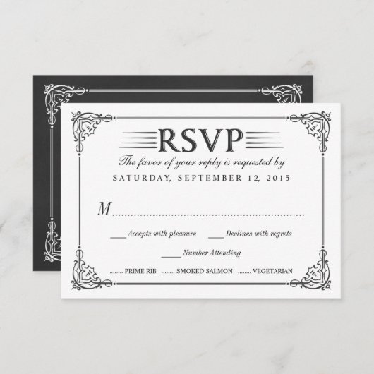 エレガントなヴィンテージの黒板の結婚式の応答カード 出欠カード (正面/裏面)
