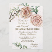 エレガントなヴィンテージの2つのピンクのバラのクリスチャンウェディング 招待状 (正面/裏面)