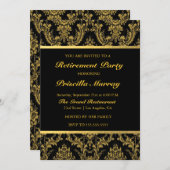 エレガントなヴィンテージのBlack&Goldの女性の退職パーティー 招待状 (正面/裏面)