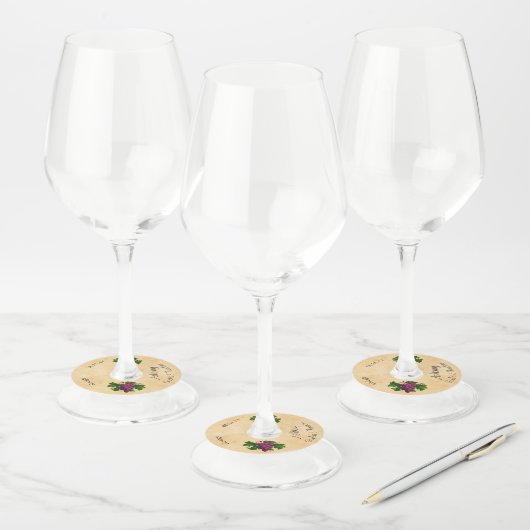 エレガントなヴィンテージのPurpeのブドウ|の名前をカスタムするの結婚 ワイングラスタグ (セット)