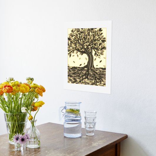 エレガントなヴィンテージオータムツリー 美しい装飾 箔ポスター (レイダウン (キッチン))