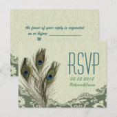 エレガントなヴィンテージカントリーグリーンピーコックウェディングの返信 インビテーションポストカード (正面/裏面)