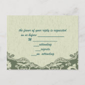 エレガントなヴィンテージカントリーグリーンピーコックウェディングの返信 インビテーションポストカード (裏面)