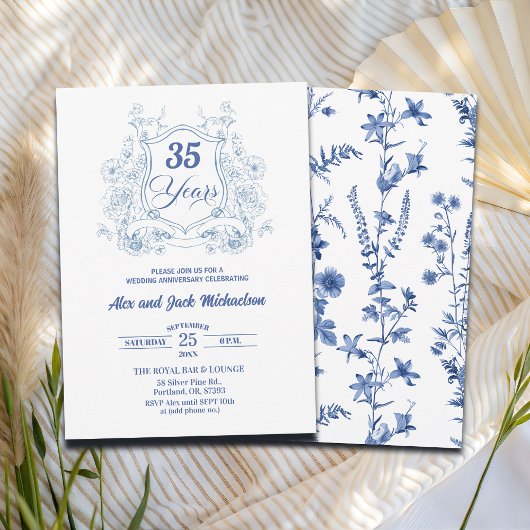 エレガントなヴィンテージクラウン 35周年記念結婚記念日 招待状