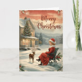 エレガントなヴィンテージクリスマス 伝統的なグリーティング シーズンカード (正面)