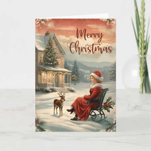 エレガントなヴィンテージクリスマス 伝統的なグリーティング シーズンカード (正面)