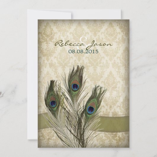 エレガントなヴィンテージクリームダマスクペコックウェディング 招待状 (裏面)