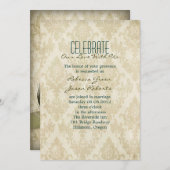エレガントなヴィンテージクリームダマスクペコックウェディング 招待状 (正面/裏面)