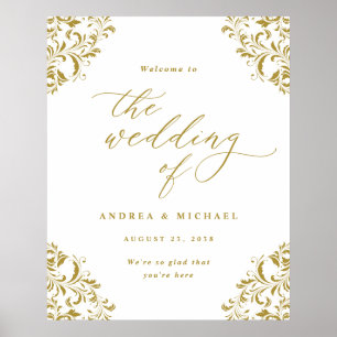 エレガントなヴィンテージゴールドの結婚式ウェルカムサイン ポスター