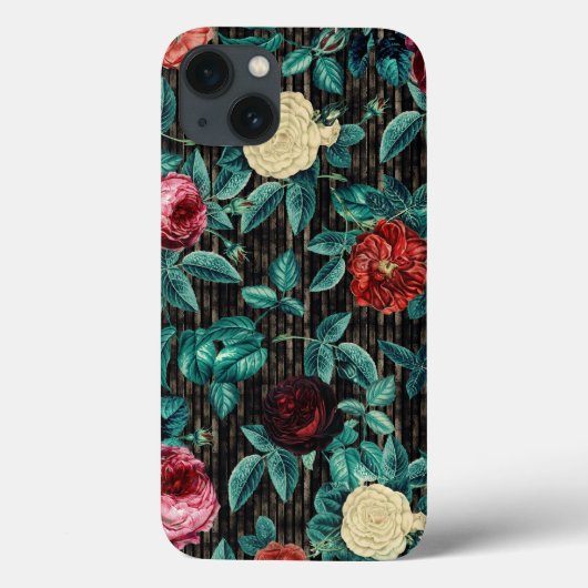 エレガントなヴィンテージシック 赤いバラ 黒のストライプ Case-Mate iPhoneケース (裏面)