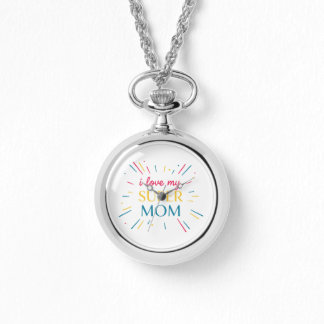 エレガントなヴィンテージシルバー I Love My Super Mom ポケットウォッチ 腕時計
