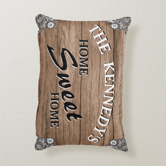 エレガントなヴィンテージスタイルの木製オーダーメイドファミリー名 アクセントクッション (裏面(縦))