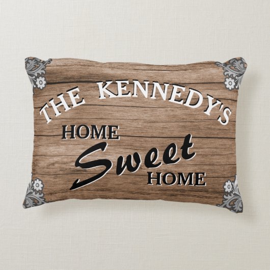 エレガントなヴィンテージスタイルの木製オーダーメイドファミリー名 アクセントクッション (裏面)