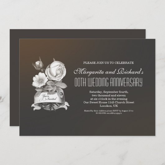 エレガントなヴィンテージスタイルの結婚記念日招待状 招待状 (正面/裏面)