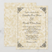 エレガントなヴィンテージタン色のパーチメント紙スタイルの結婚式 招待状 (正面/裏面)