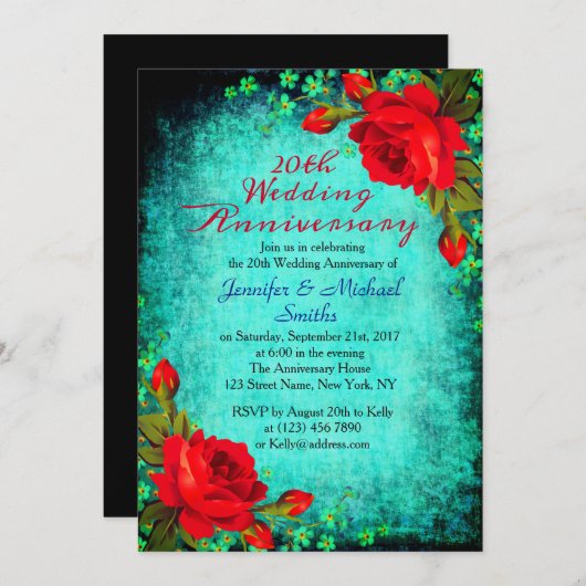 エレガントなヴィンテージターコイズの結婚記念日 招待状 (正面/裏面)