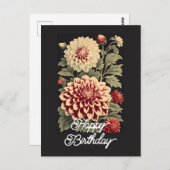 エレガントなヴィンテージダリアの花 ハッピーバースデー ポストカード (正面/裏面)
