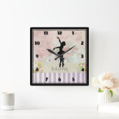 エレガントなヴィンテージパターンのバレリーナのシルエット スクエア壁時計 (ホーム)