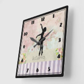エレガントなヴィンテージパターンのバレリーナのシルエット スクエア壁時計 (傾斜)