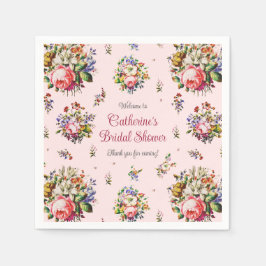 エレガントなヴィンテージピンクのバラの花柄 スタンダードカクテルナプキン