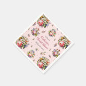エレガントなヴィンテージピンクのバラの花柄 スタンダードカクテルナプキン (角)